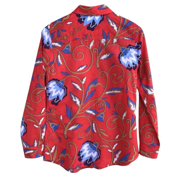 J McLaughlin Lois Red Floral Button Up Cotton Long Sleeve NEW - Picture 3 of 9